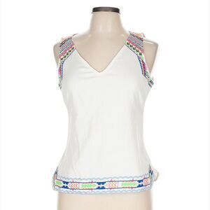 Lulumari Anthropologie Top Women L White Embroidered Sleeveless Open Back NWOT
